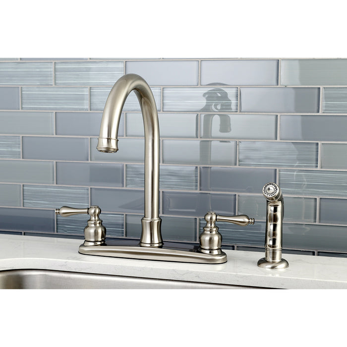 Victorian FB7798ALSP Two-Handle 4-Hole 8" Centerset Kitchen Faucet with Side Sprayer, Brushed Nickel