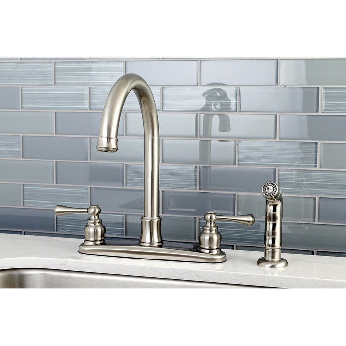 Vintage FB7798BLSP Two-Handle 4-Hole 8" Centerset Kitchen Faucet with Side Sprayer, Brushed Nickel