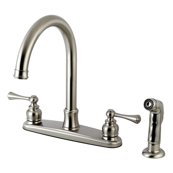 Vintage FB7798BLSP Two-Handle 4-Hole 8" Centerset Kitchen Faucet with Side Sprayer, Brushed Nickel