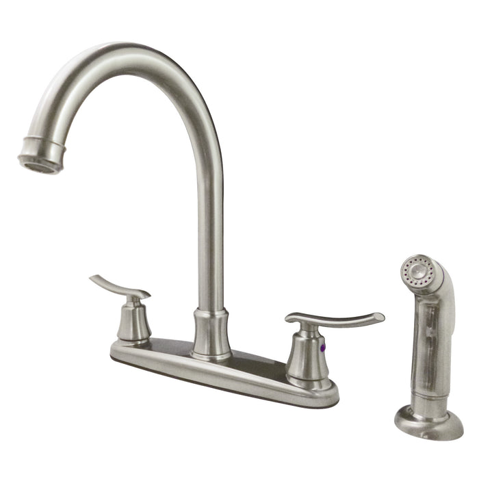 Jamestown FB7798JLSP Two-Handle 4-Hole 8" Centerset Kitchen Faucet with Side Sprayer, Brushed Nickel