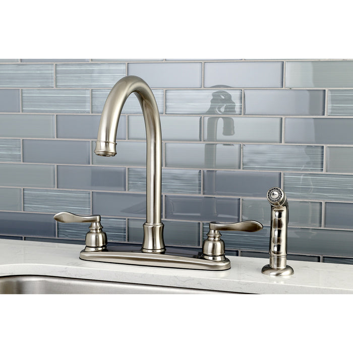 NuWave French FB7798NFLSP Two-Handle 4-Hole 8" Centerset Kitchen Faucet with Side Sprayer, Brushed Nickel