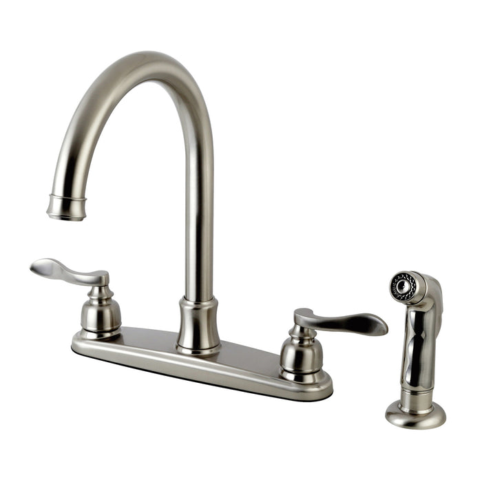 NuWave French FB7798NFLSP Two-Handle 4-Hole 8" Centerset Kitchen Faucet with Side Sprayer, Brushed Nickel