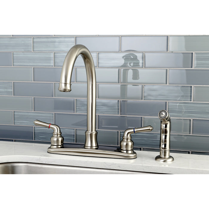 Naples FB7798NMLSP Two-Handle 4-Hole 8" Centerset Kitchen Faucet with Side Sprayer, Brushed Nickel