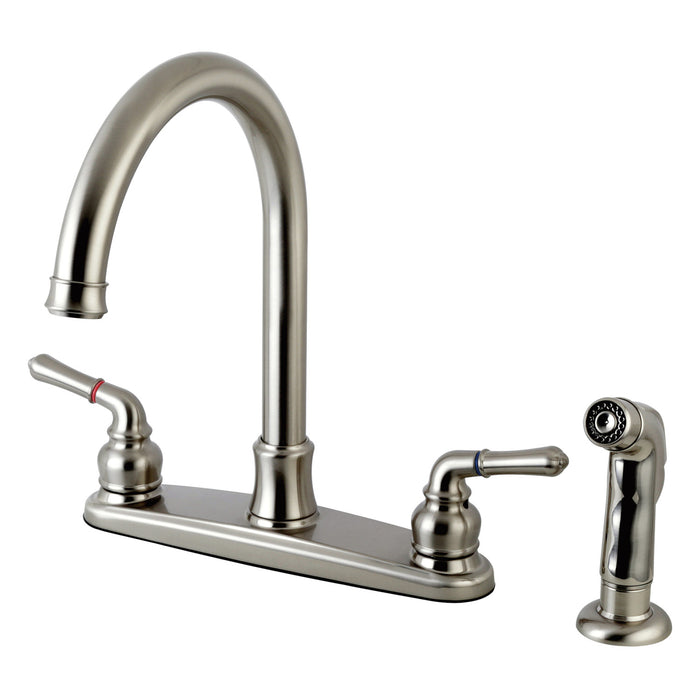 Naples FB7798NMLSP Two-Handle 4-Hole 8" Centerset Kitchen Faucet with Side Sprayer, Brushed Nickel