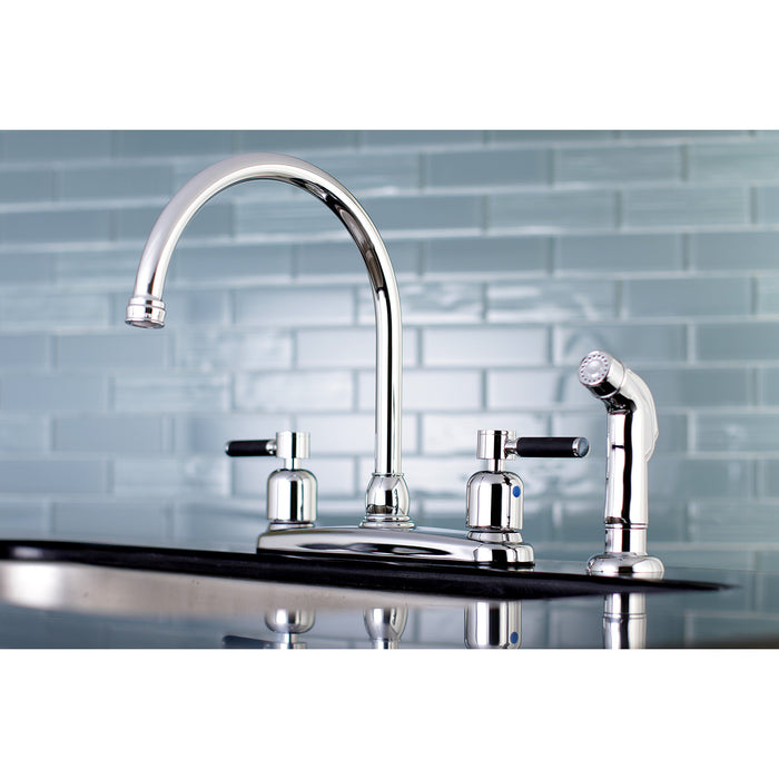 Kaiser FB791DKLSP Two-Handle 4-Hole 8" Centerset Kitchen Faucet with Side Sprayer, Polished Chrome