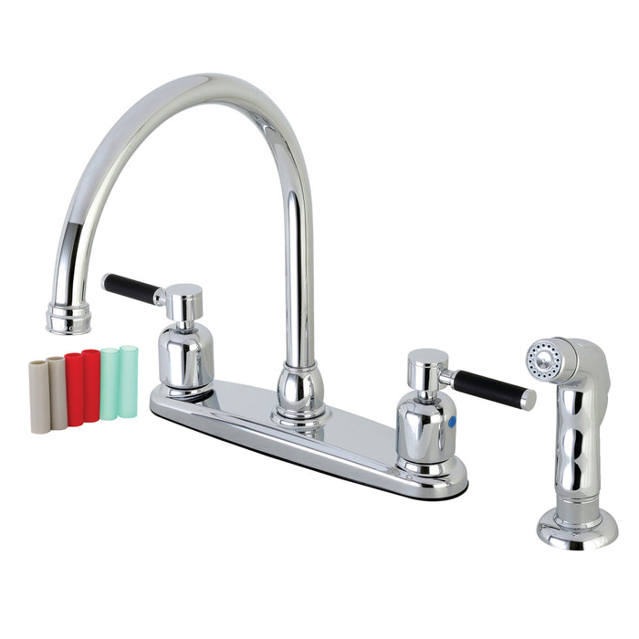 Kaiser FB791DKLSP Two-Handle 4-Hole 8" Centerset Kitchen Faucet with Side Sprayer, Polished Chrome