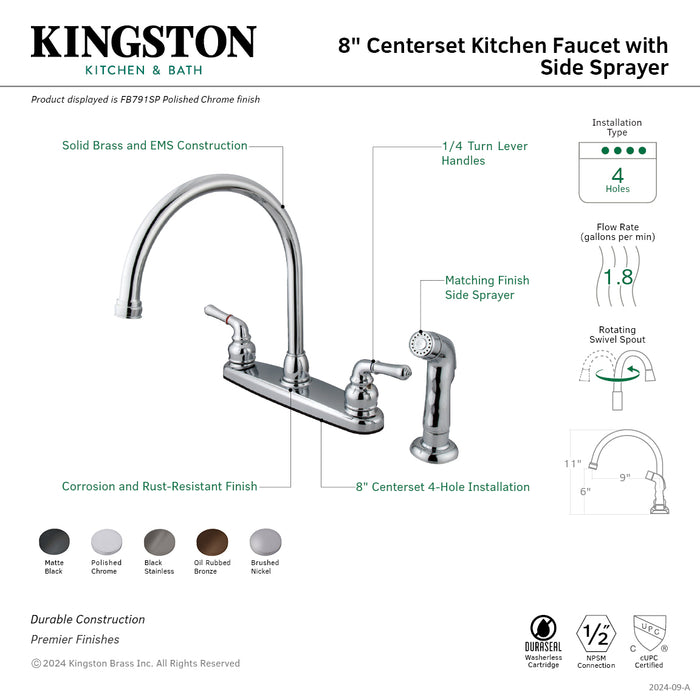 Magellan FB791SP Two-Handle 4-Hole 8" Centerset Kitchen Faucet with Side Sprayer, Polished Chrome