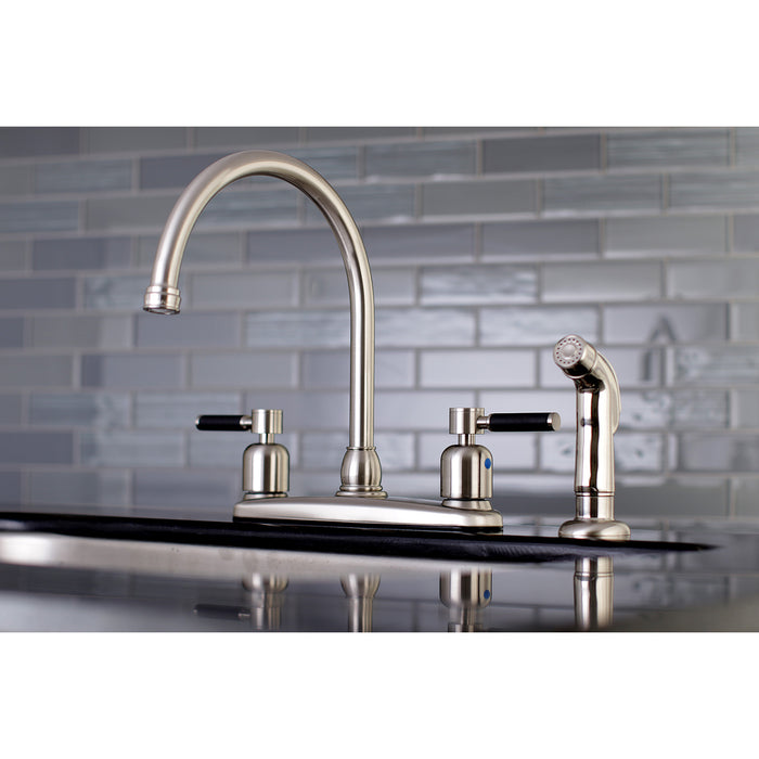 Kaiser FB798DKLSP Two-Handle 4-Hole 8" Centerset Kitchen Faucet with Side Sprayer, Brushed Nickel