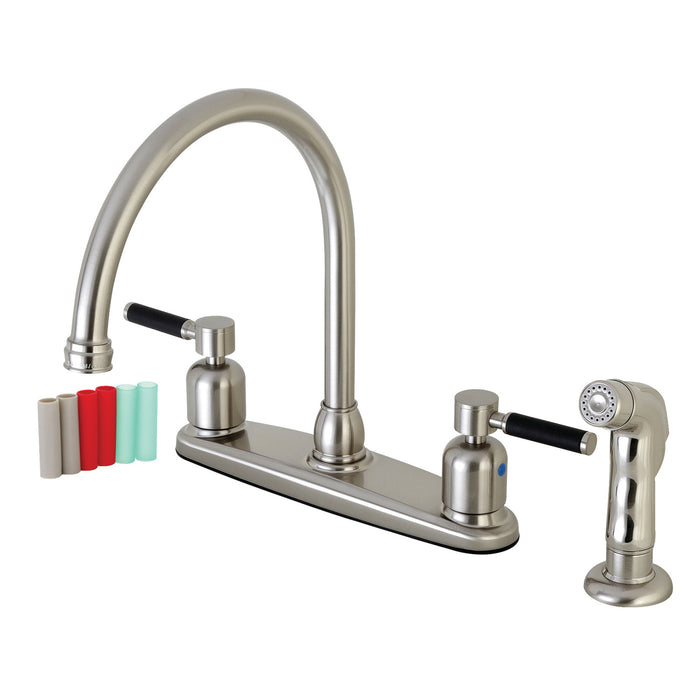 Kaiser FB798DKLSP Two-Handle 4-Hole 8" Centerset Kitchen Faucet with Side Sprayer, Brushed Nickel