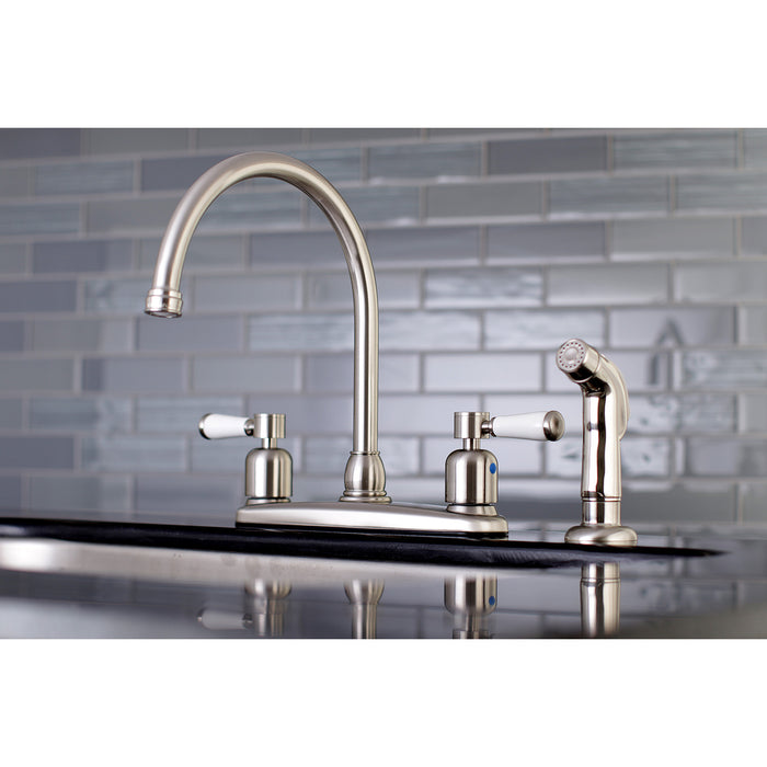 Paris FB798DPLSP Two-Handle 4-Hole 8" Centerset Kitchen Faucet with Side Sprayer, Brushed Nickel