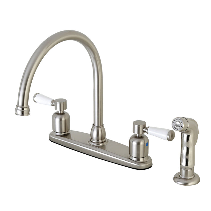 Paris FB798DPLSP Two-Handle 4-Hole 8" Centerset Kitchen Faucet with Side Sprayer, Brushed Nickel