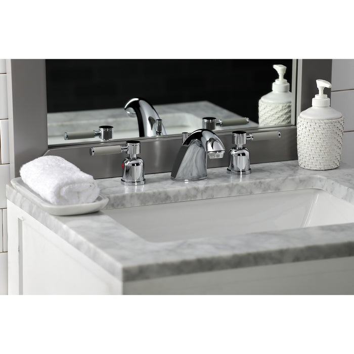 Kaiser FB8951DKL Two-Handle 3-Hole Deck Mount Widespread Bathroom Faucet with Retail Pop-Up Drain, Polished Chrome