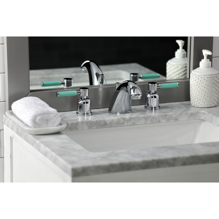 Kaiser FB8951DKL Two-Handle 3-Hole Deck Mount Widespread Bathroom Faucet with Retail Pop-Up Drain, Polished Chrome