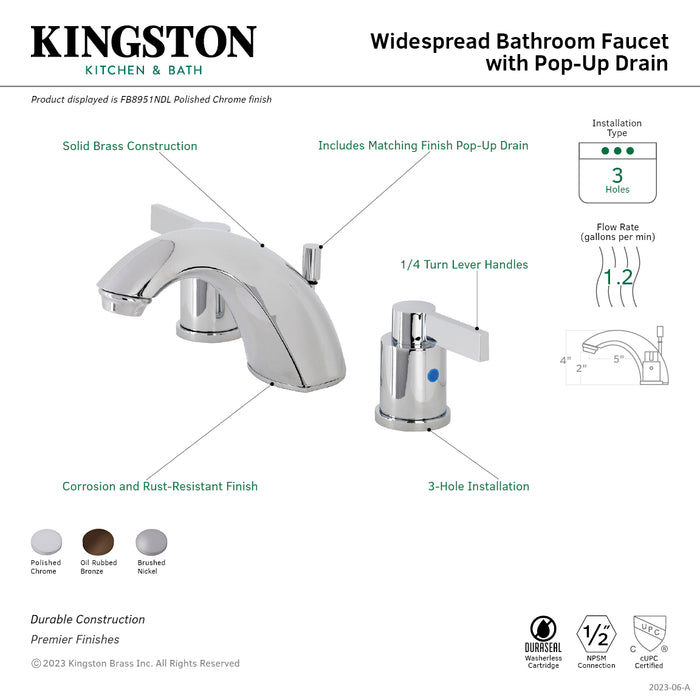 NuvoFusion FB8955NDL Two-Handle 3-Hole Deck Mount Widespread Bathroom Faucet with Retail Pop-Up Drain, Oil Rubbed Bronze