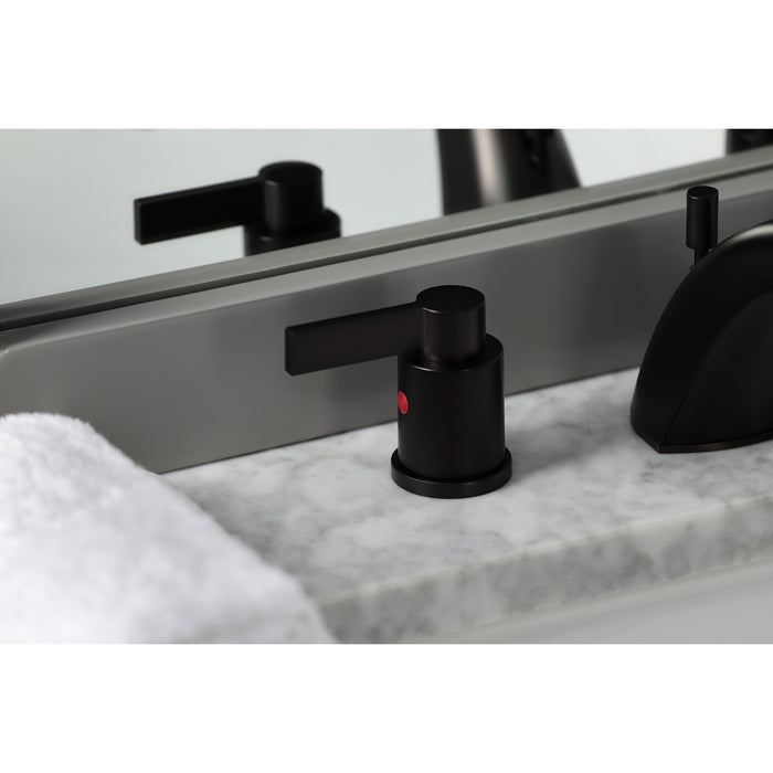 NuvoFusion FB8955NDL Two-Handle 3-Hole Deck Mount Widespread Bathroom Faucet with Retail Pop-Up Drain, Oil Rubbed Bronze