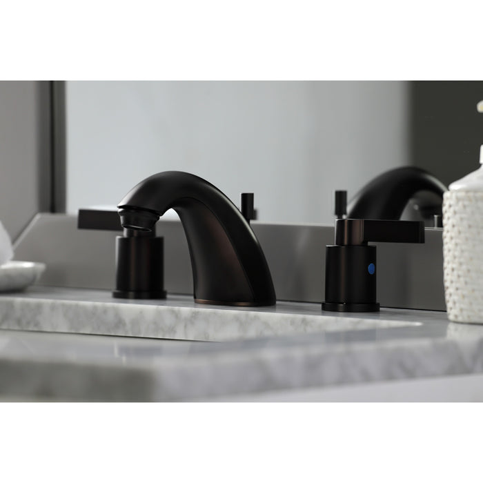 NuvoFusion FB8955NDL Two-Handle 3-Hole Deck Mount Widespread Bathroom Faucet with Retail Pop-Up Drain, Oil Rubbed Bronze