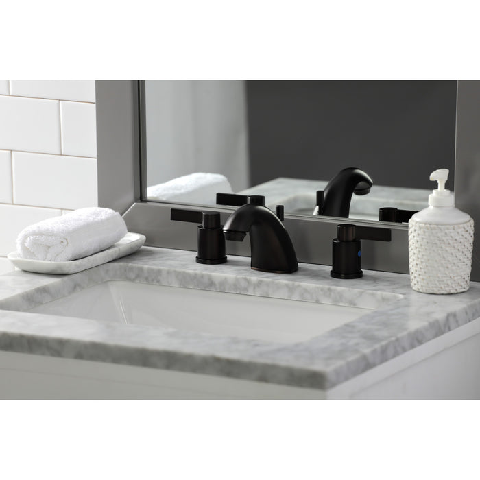 NuvoFusion FB8955NDL Two-Handle 3-Hole Deck Mount Widespread Bathroom Faucet with Retail Pop-Up Drain, Oil Rubbed Bronze