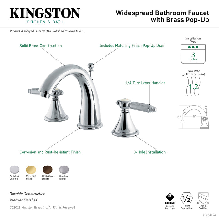 Georgian FS7981GL Two-Handle 3-Hole Deck Mount Widespread Bathroom Faucet with Brass Pop-Up Drain, Polished Chrome