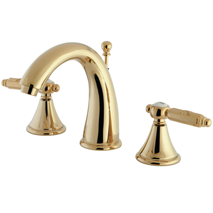 Georgian FS7982GL Two-Handle 3-Hole Deck Mount Widespread Bathroom Faucet with Brass Pop-Up Drain, Polished Brass