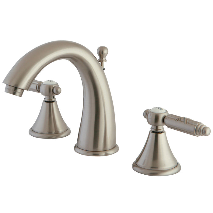 Georgian FS7988GL Two-Handle 3-Hole Deck Mount Widespread Bathroom Faucet with Brass Pop-Up Drain, Brushed Nickel