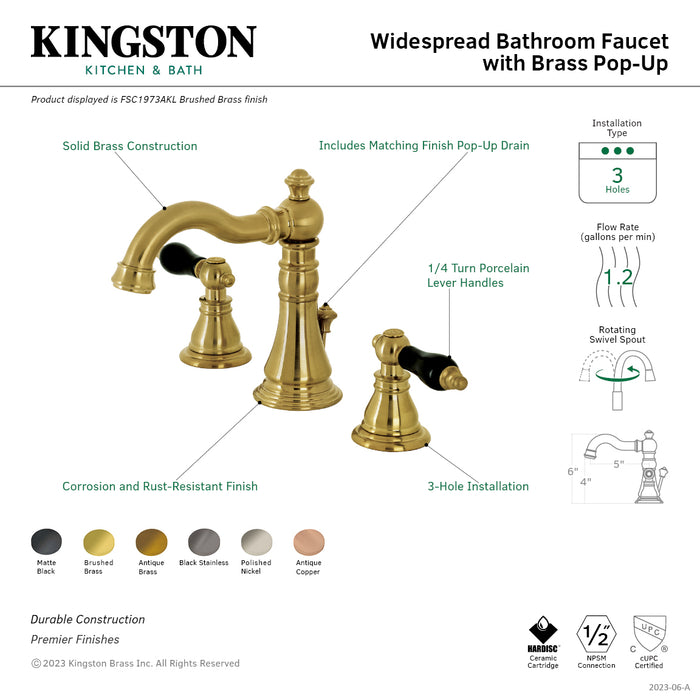 Duchess FSC1970AKL Two-Handle 3-Hole Deck Mount Widespread Bathroom Faucet with Brass Pop-Up Drain, Matte Black