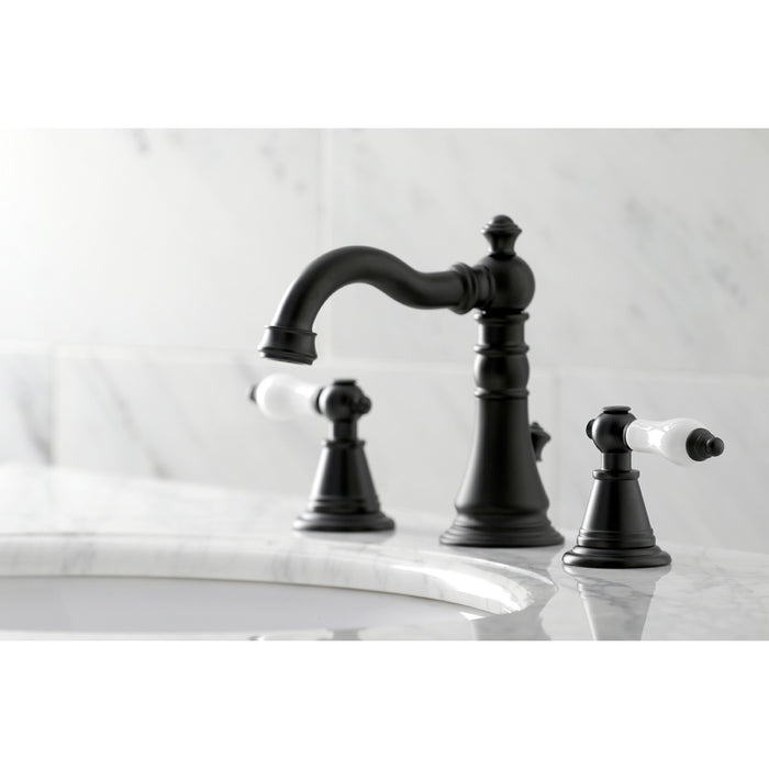 English Classic FSC1970PL Two-Handle 3-Hole Deck Mount Widespread Bathroom Faucet with Brass Pop-Up Drain, Matte Black