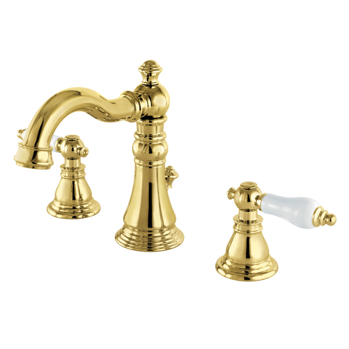 American Patriot FSC1972APL Two-Handle 3-Hole Deck Mount Widespread Bathroom Faucet with Retail Pop-Up Drain, Polished Brass