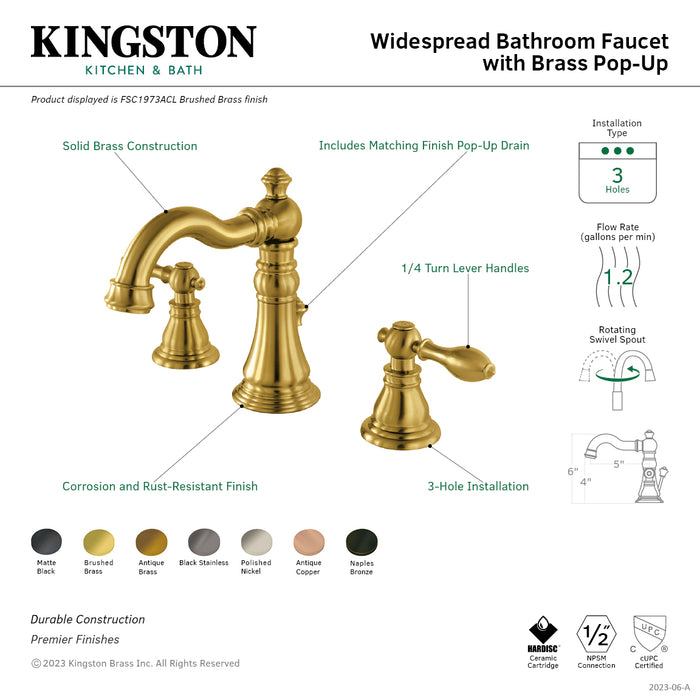 American Classic FSC19733ACL Two-Handle 3-Hole Deck Mount Widespread Bathroom Faucet with Brass Pop-Up Drain, Antique Brass