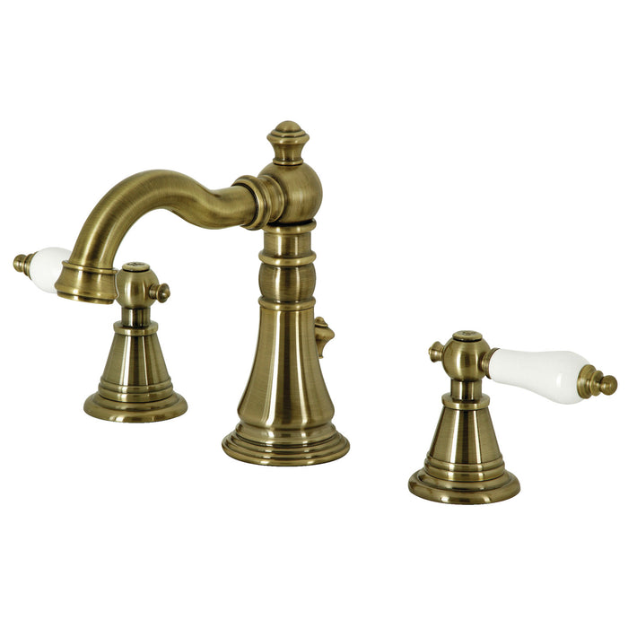 English Classic FSC19733PL Two-Handle 3-Hole Deck Mount Widespread Bathroom Faucet with Brass Pop-Up Drain, Antique Brass