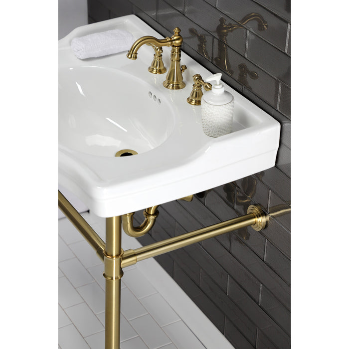 American Classic FSC1973ACL Two-Handle 3-Hole Deck Mount Widespread Bathroom Faucet with Brass Pop-Up Drain, Brushed Brass