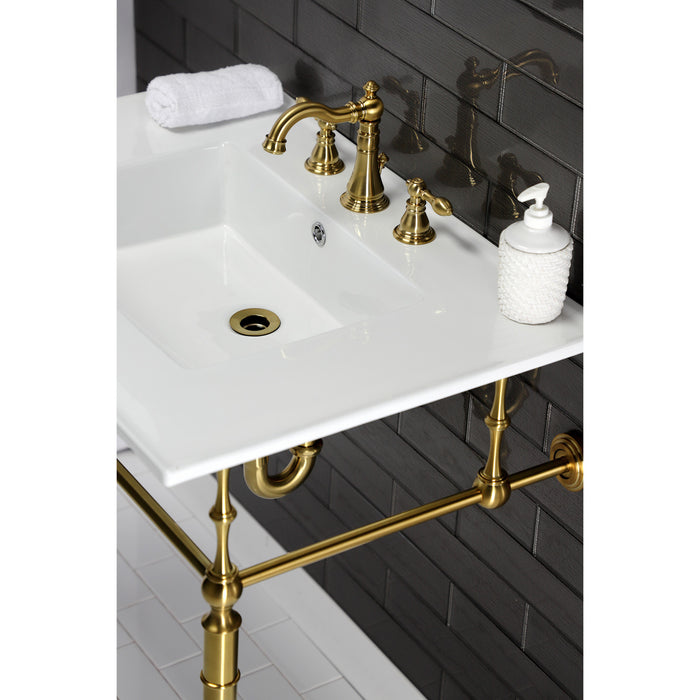 American Classic FSC1973ACL Two-Handle 3-Hole Deck Mount Widespread Bathroom Faucet with Brass Pop-Up Drain, Brushed Brass