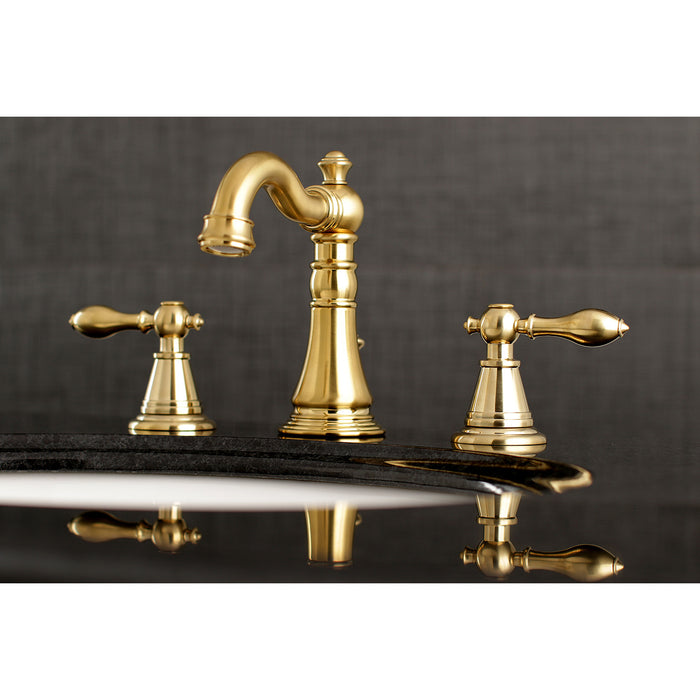 English Classic FSC1973AL Two-Handle 3-Hole Deck Mount Widespread Bathroom Faucet with Brass Pop-Up Drain, Brushed Brass