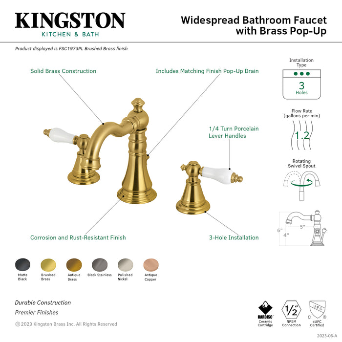 English Classic FSC1973PL Two-Handle 3-Hole Deck Mount Widespread Bathroom Faucet with Brass Pop-Up Drain, Brushed Brass