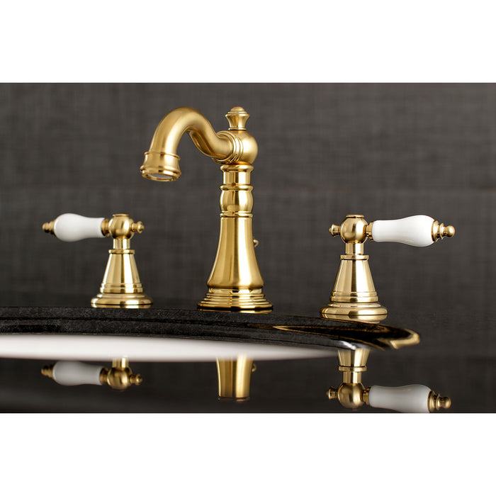 English Classic FSC1973PL Two-Handle 3-Hole Deck Mount Widespread Bathroom Faucet with Brass Pop-Up Drain, Brushed Brass