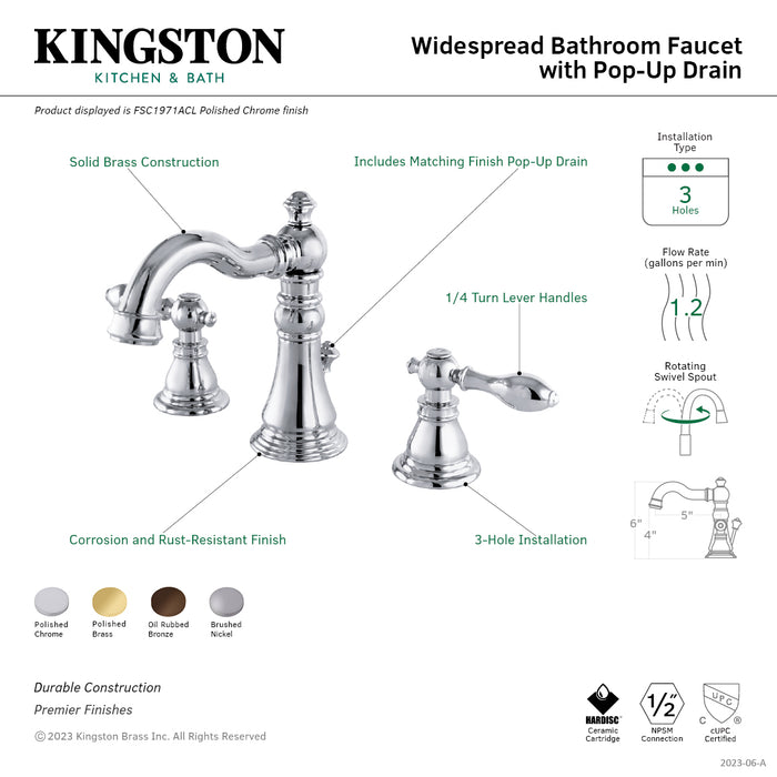 American Classic FSC1975ACL Two-Handle 3-Hole Deck Mount Widespread Bathroom Faucet with Retail Pop-Up Drain, Oil Rubbed Bronze