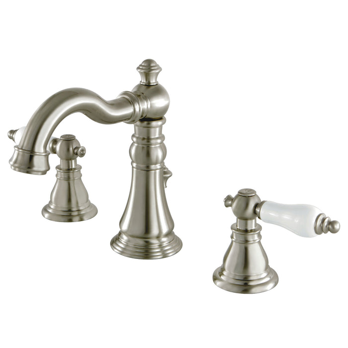 American Patriot FSC1978APL Two-Handle 3-Hole Deck Mount Widespread Bathroom Faucet with Retail Pop-Up Drain, Brushed Nickel