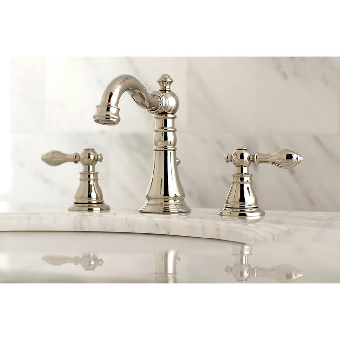 American Classic FSC1979ACL Two-Handle 3-Hole Deck Mount Widespread Bathroom Faucet with Brass Pop-Up Drain, Polished Nickel