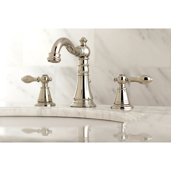 English Classic FSC1979AL Two-Handle 3-Hole Deck Mount Widespread Bathroom Faucet with Brass Pop-Up Drain, Polished Nickel