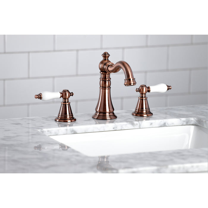 English Classic FSC197PLAC Two-Handle 3-Hole Deck Mount Widespread Bathroom Faucet with Brass Pop-Up Drain, Antique Copper