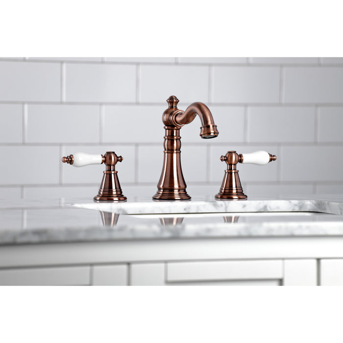 English Classic FSC197PLAC Two-Handle 3-Hole Deck Mount Widespread Bathroom Faucet with Brass Pop-Up Drain, Antique Copper