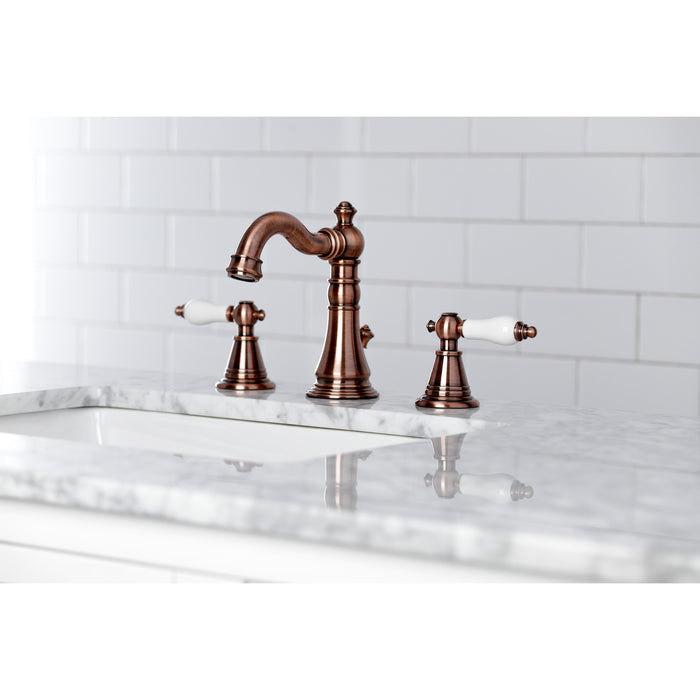 English Classic FSC197PLAC Two-Handle 3-Hole Deck Mount Widespread Bathroom Faucet with Brass Pop-Up Drain, Antique Copper