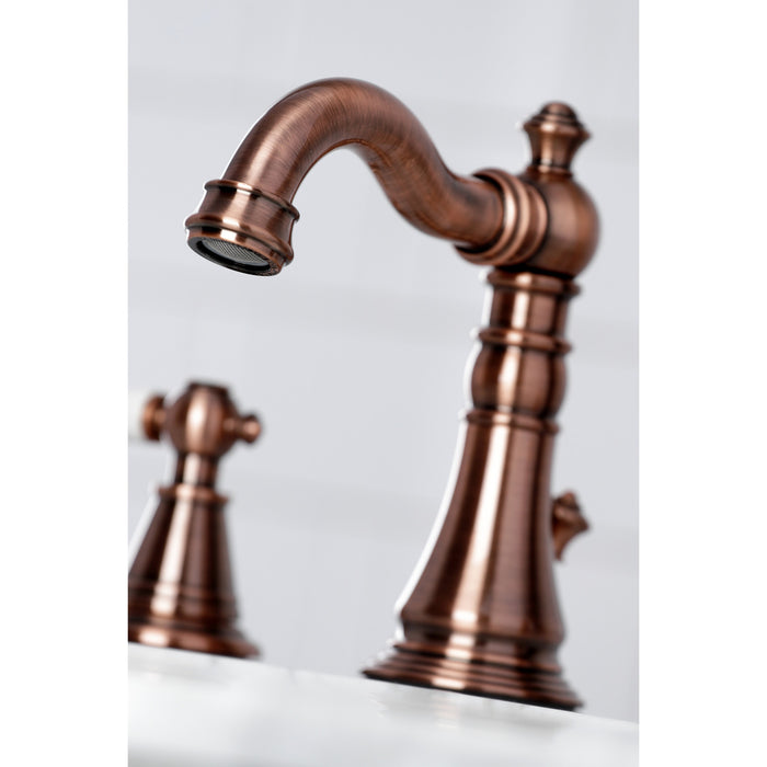 English Classic FSC197PLAC Two-Handle 3-Hole Deck Mount Widespread Bathroom Faucet with Brass Pop-Up Drain, Antique Copper