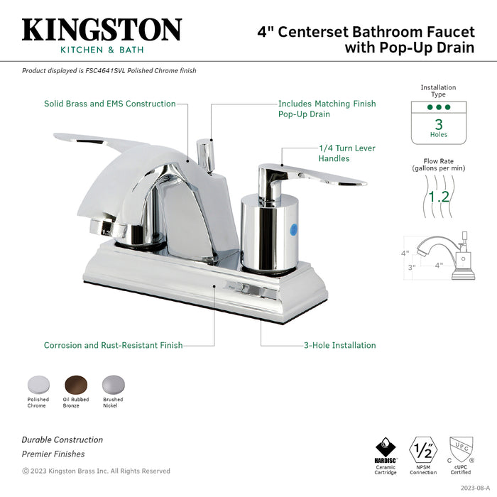 Serena FSC4641SVL Double-Handle 3-Hole Deck Mount 4-Inch Centerset Bathroom Faucet with Pop-Up Drain, Polished Chrome