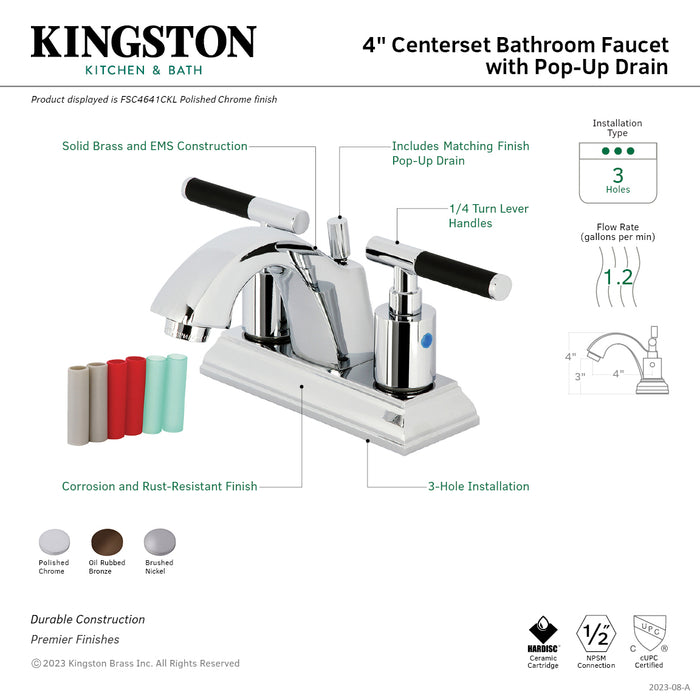 Kaiser FSC4648CKL Two-Handle 3-Hole Deck Mount 4" Centerset Bathroom Faucet with Pop-Up Drain, Brushed Nickel