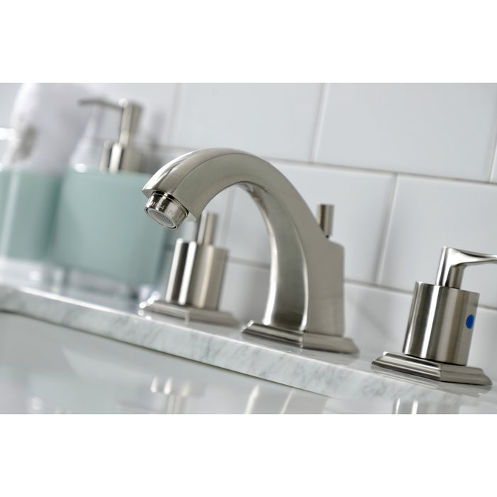 Serena FSC4688SVL Two-Handle 3-Hole Deck Mount Widespread Bathroom Faucet with Brass Pop-Up Drain, Brushed Nickel