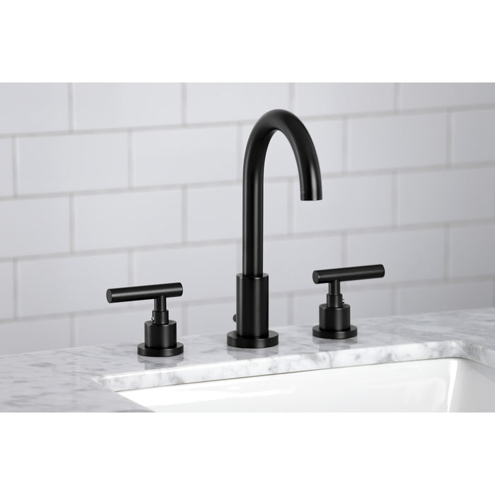 Manhattan FSC8920CML Two-Handle 3-Hole Deck Mount Widespread Bathroom Faucet with Brass Pop-Up Drain, Matte Black