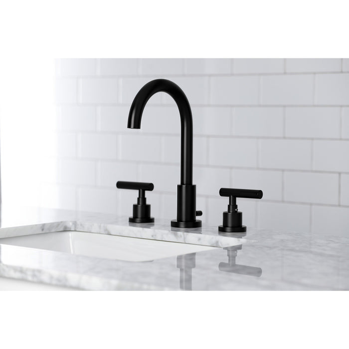 Manhattan FSC8920CML Two-Handle 3-Hole Deck Mount Widespread Bathroom Faucet with Brass Pop-Up Drain, Matte Black