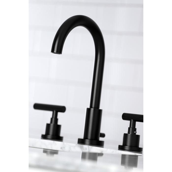 Manhattan FSC8920CML Two-Handle 3-Hole Deck Mount Widespread Bathroom Faucet with Brass Pop-Up Drain, Matte Black