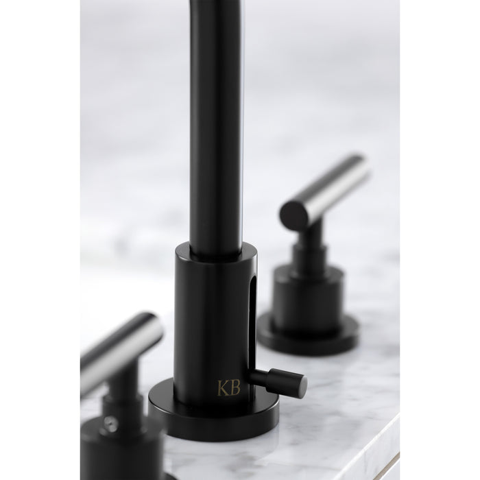 Manhattan FSC8920CML Two-Handle 3-Hole Deck Mount Widespread Bathroom Faucet with Brass Pop-Up Drain, Matte Black