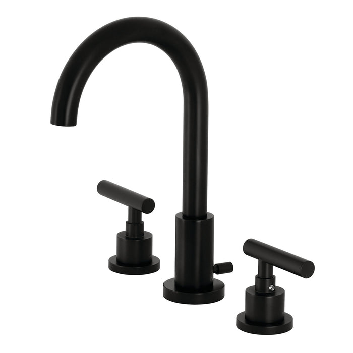 Manhattan FSC8920CML Two-Handle 3-Hole Deck Mount Widespread Bathroom Faucet with Brass Pop-Up Drain, Matte Black